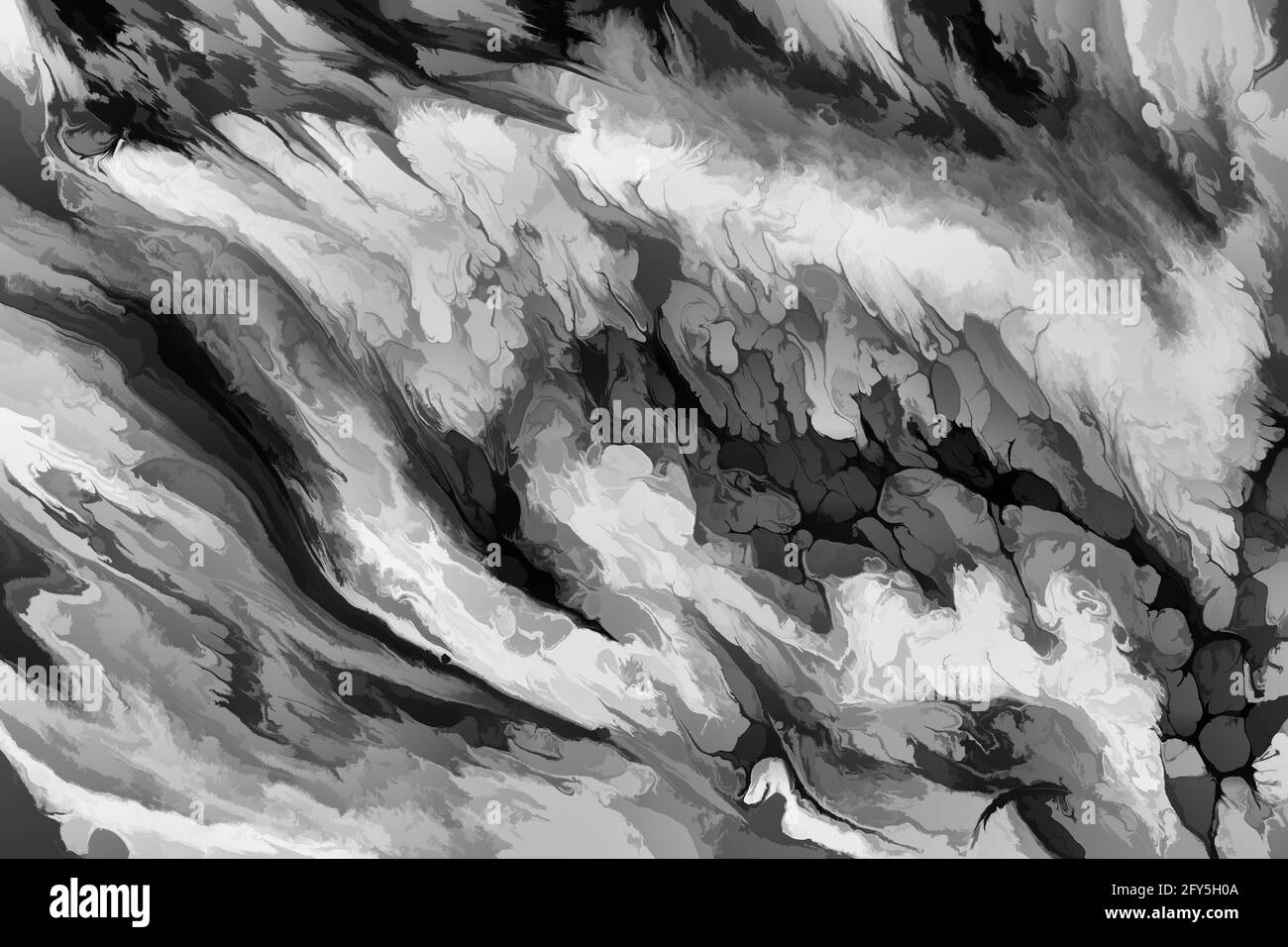 Arrière-plan acrylique abstrait : tourbillons et vagues noir et blanc Banque D'Images