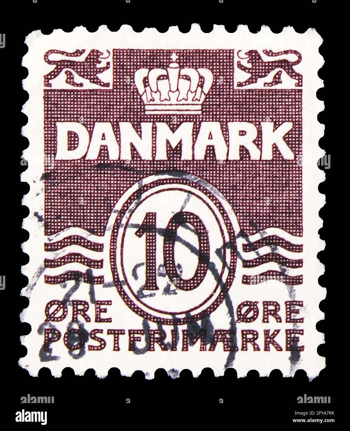 MOSCOU, RUSSIE - 23 SEPTEMBRE 2019: Timbre-poste imprimé au Danemark montre la figure 'vague' de type, Wavy Lines (PAS de coeur / ARRIÈRE-plan DOUBLÉ) série, circ Banque D'Images