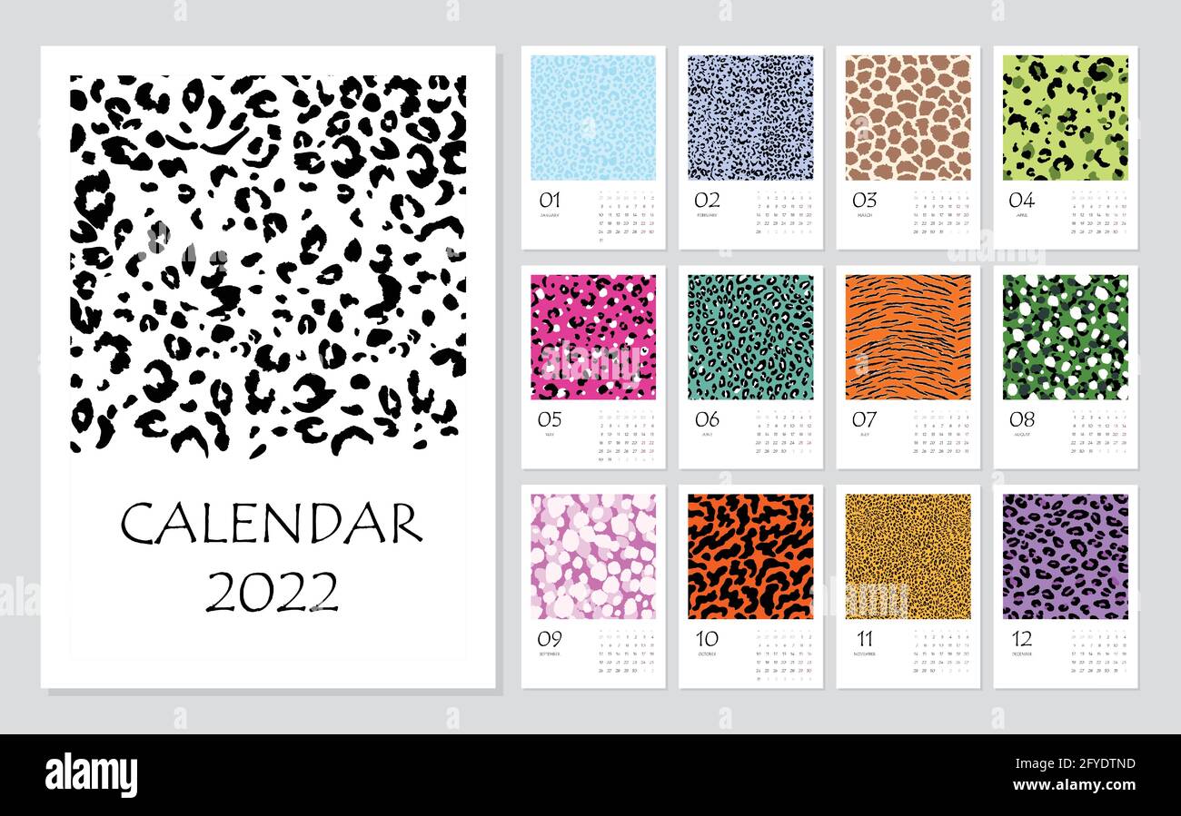 calendrier 2022 avec motif léopard moderne abstrait. Semaine d'affaires. Modèle de mise en page, 12 mois par an. Conception simple pour brochure d'entreprise Illustration de Vecteur