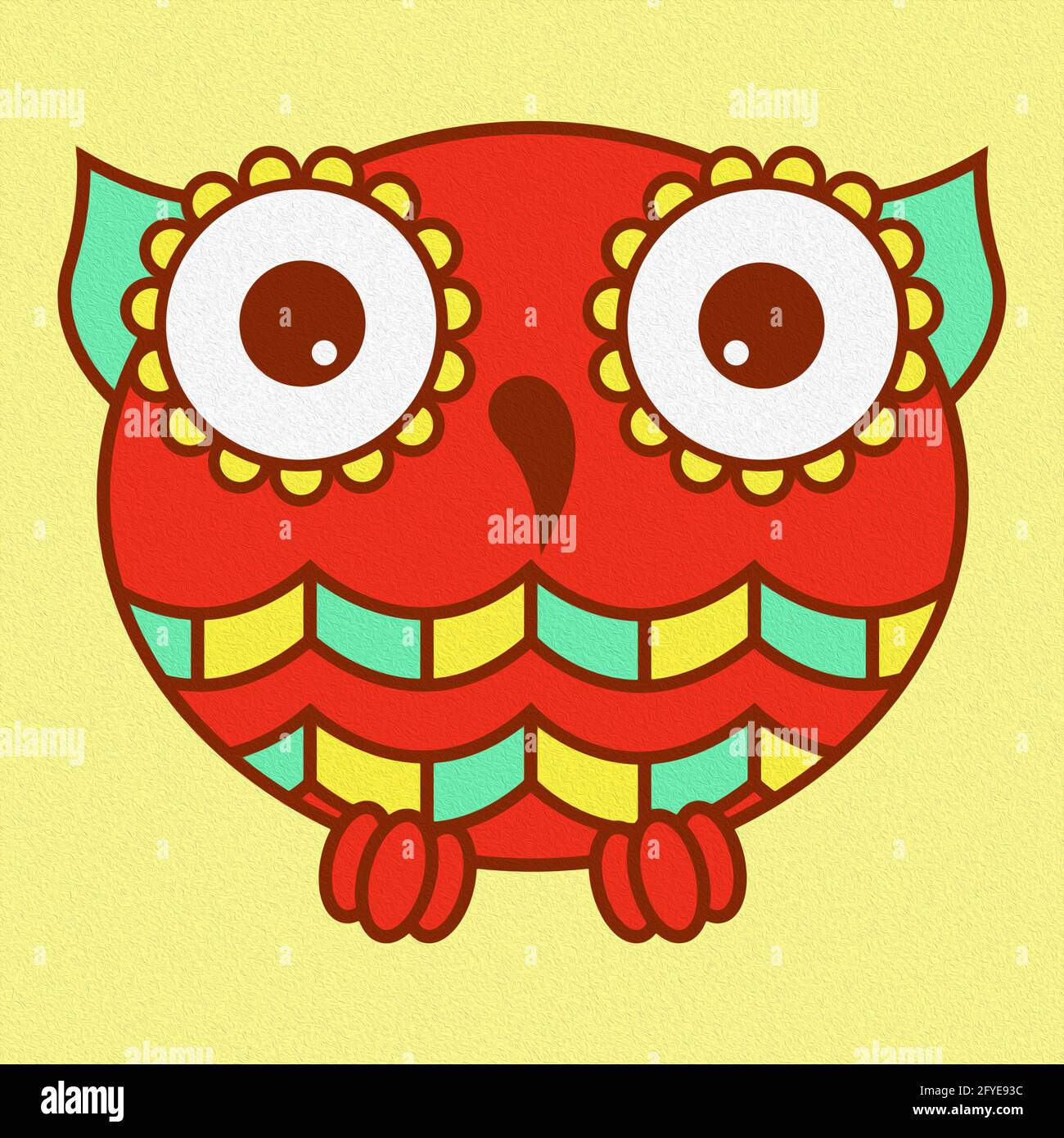 hibou, drôle, animal, oiseau, visage, objet, ovale, forme, dessin animé, peinture, illustration, teinte, art, bouton, illustration, brillant, peinture, huile, dessin, effet, Banque D'Images