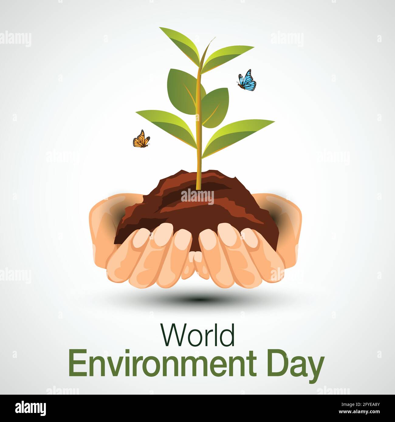 affiche de la journée mondiale de l'environnement. deux mains tenant et plante verte. illustration vectorielle. Illustration de Vecteur