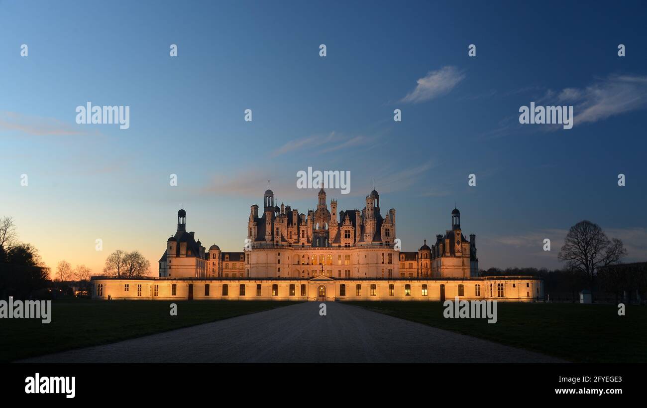 FRANCE. LOIR-ET-CHER(41) LE CHÂTEAU DE CHAMBORD, EMBLÈME DE LA RENAISSANCE FRANÇAISE À TRAVERS LE MONDE, EST UN SITE CLASSÉ AU PATRIMOINE MONDIAL DE L'UNESCO. JOYAU DE L'ARCHITECTURE Banque D'Images