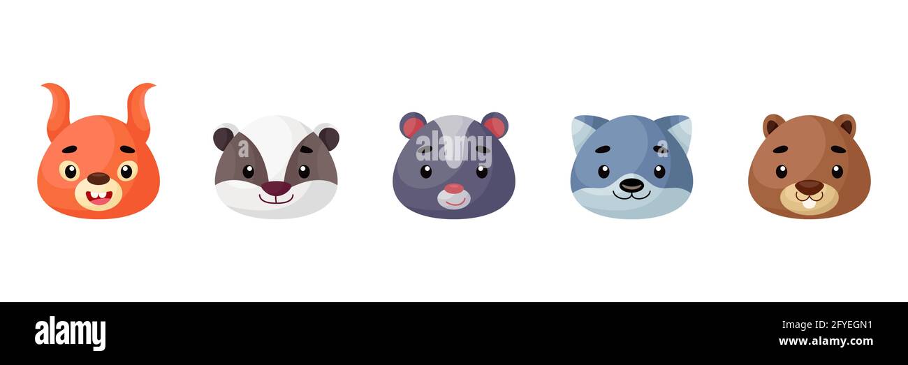 Ensemble De Tetes D Animaux De Bois Mignons Collection Animaux Personnages Droles Pour Enfants Cartes Douche De Bebe Invitation D Anniversaire Interieur De Maison Couleur Vive Image Vectorielle Stock Alamy