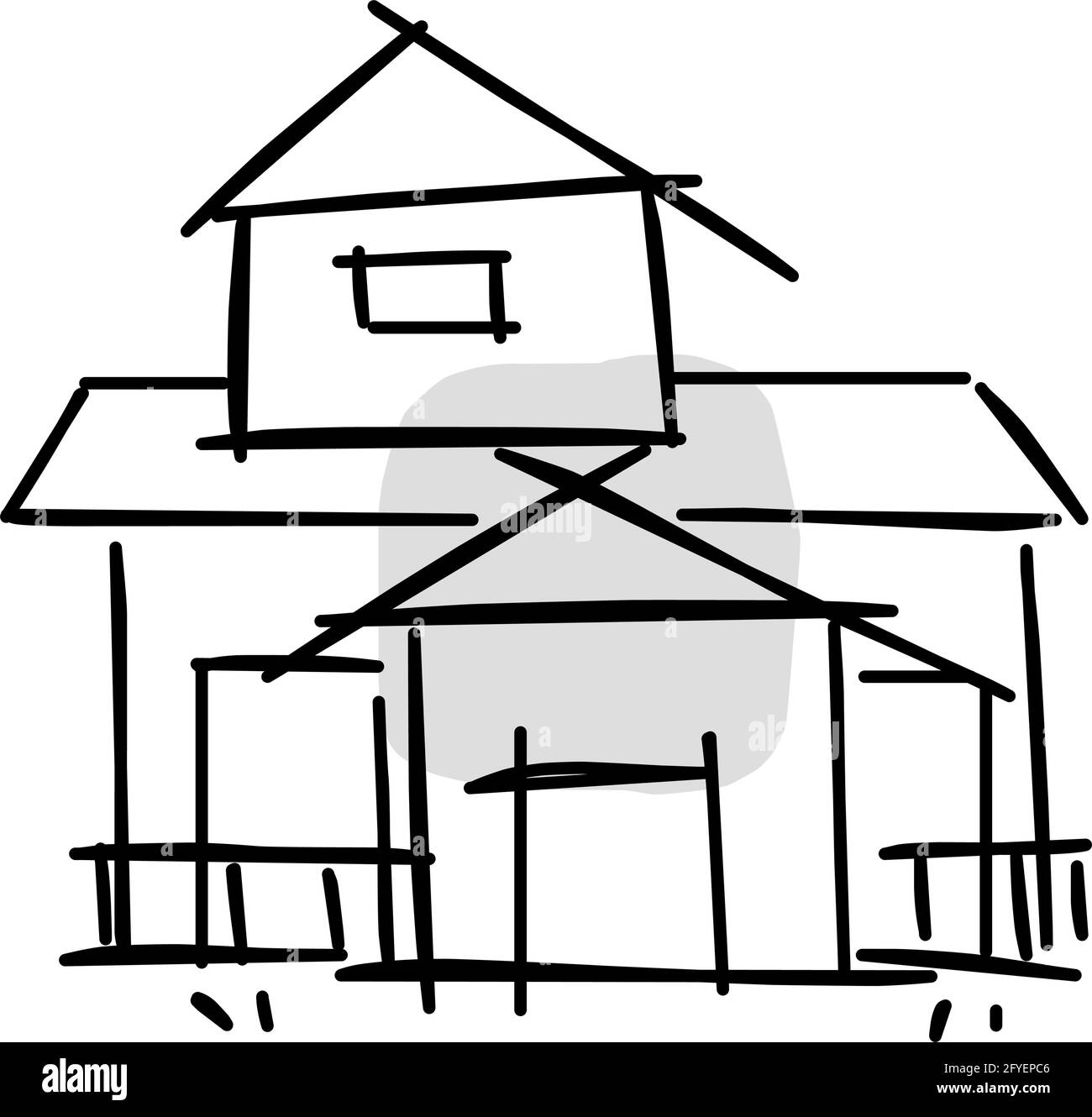 Maison icône de l'art de ligne rugueux dans le style dessiné à la main, point, noir 04 Illustration de Vecteur