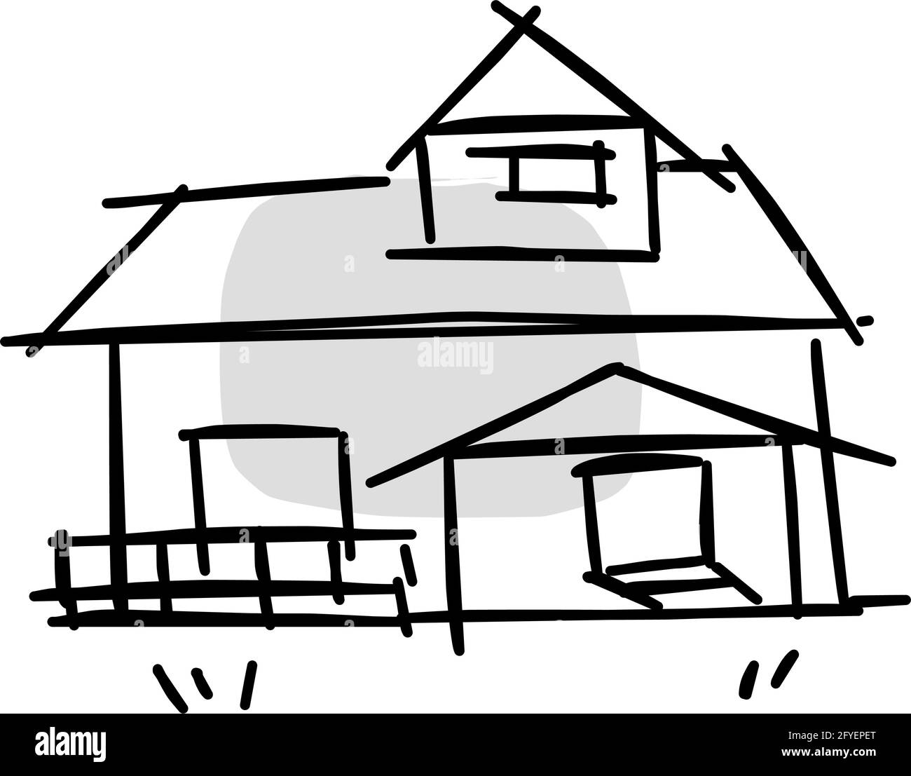 Maison icône de l'art de ligne rugueux dans le style dessiné à la main, point, noir 24 Illustration de Vecteur