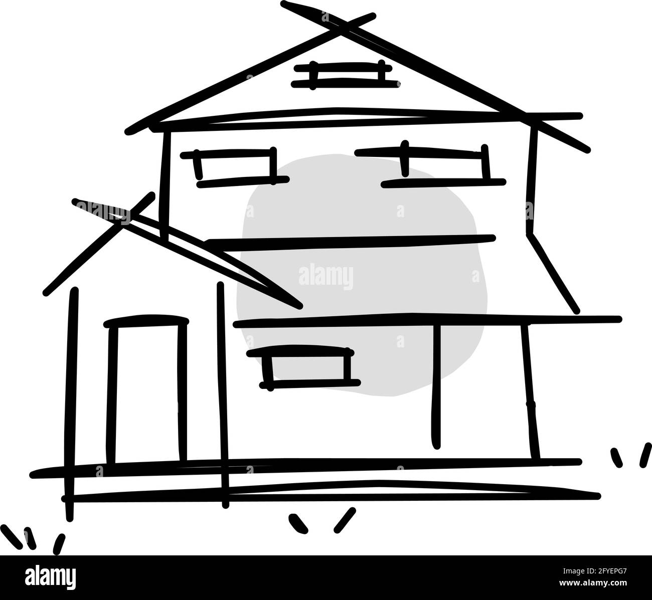 Maison icône de l'art de ligne rugueux dans le style dessiné à la main, point, noir 10 Illustration de Vecteur