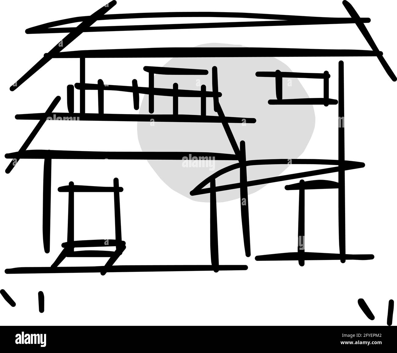 Maison icône de l'art de ligne rugueux dans le style dessiné à la main, point, noir 27 Illustration de Vecteur