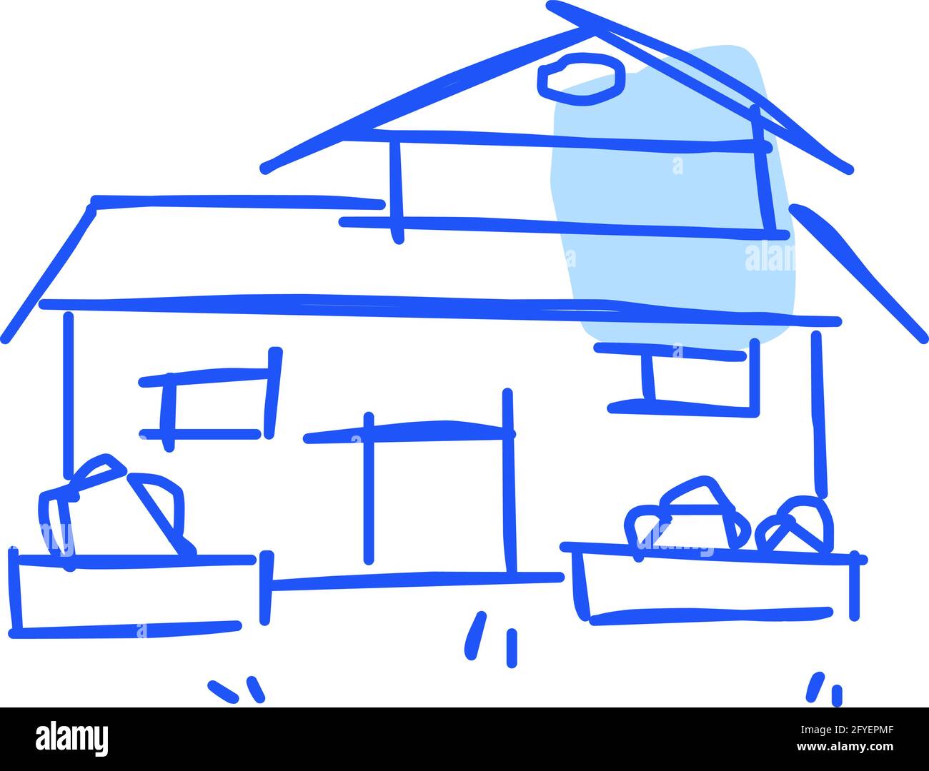 Icône de maison de l'art de ligne rugueux dans le style dessiné à la main, point, bleu 13 Illustration de Vecteur