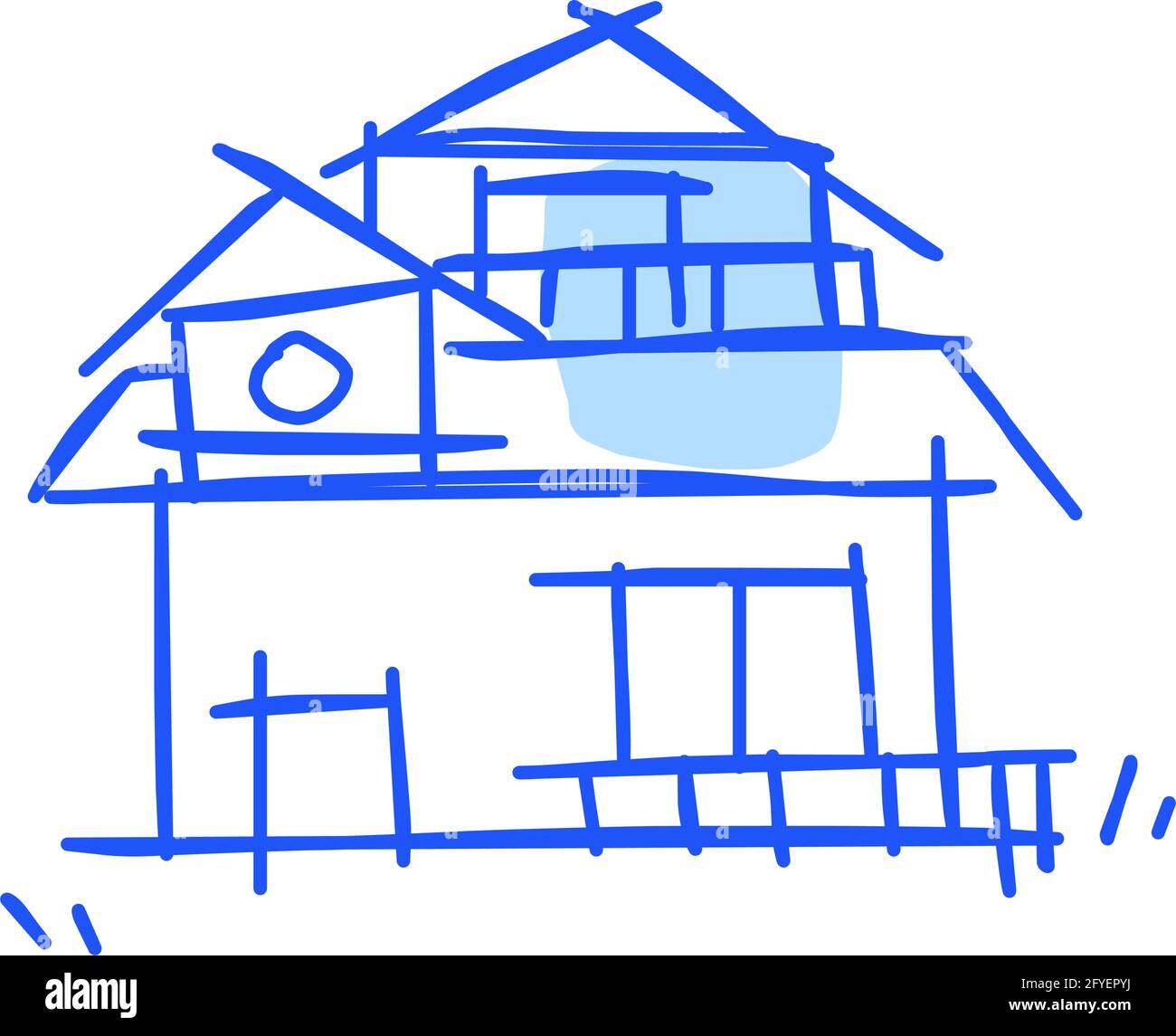Icône de maison de l'art de ligne rugueux dans le style dessiné à la main, point, bleu 15 Illustration de Vecteur