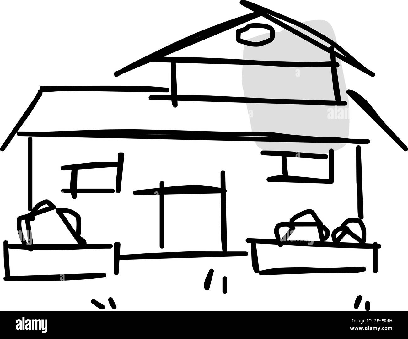 Maison icône de l'art de ligne rugueux dans le style dessiné à la main, point, noir 13 Illustration de Vecteur