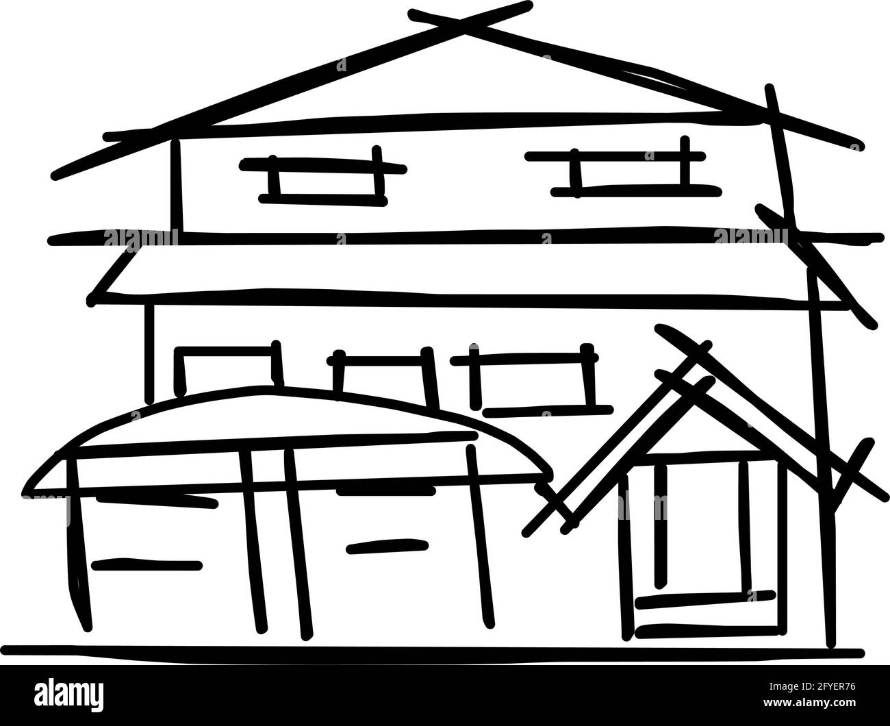 Maison icône de l'art de ligne rugueux dans le style dessiné à la main, simple, noir 36 Illustration de Vecteur