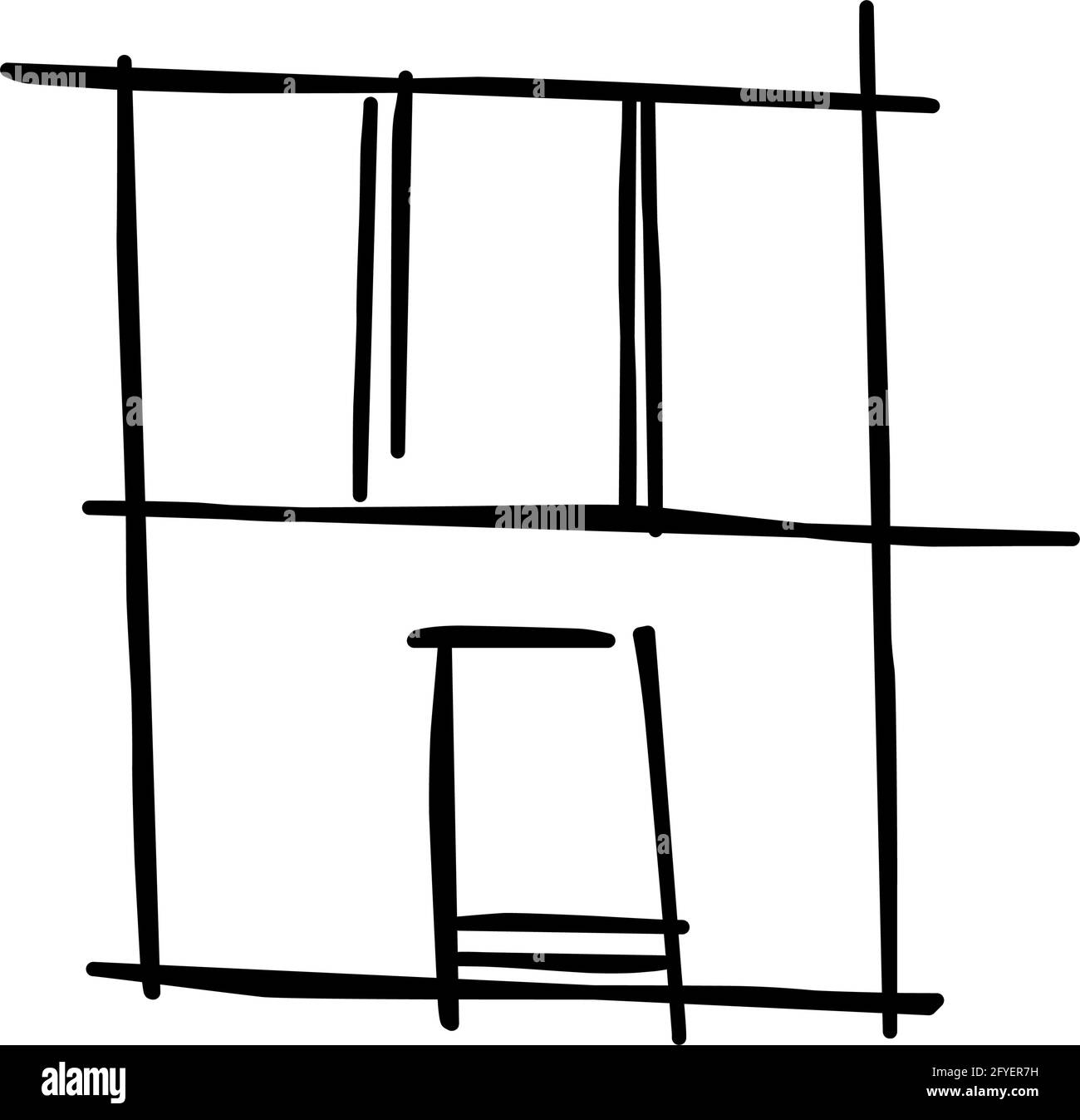 Maison icône de l'art de ligne rugueux dans le style dessiné à la main, simple, noir 19 Illustration de Vecteur