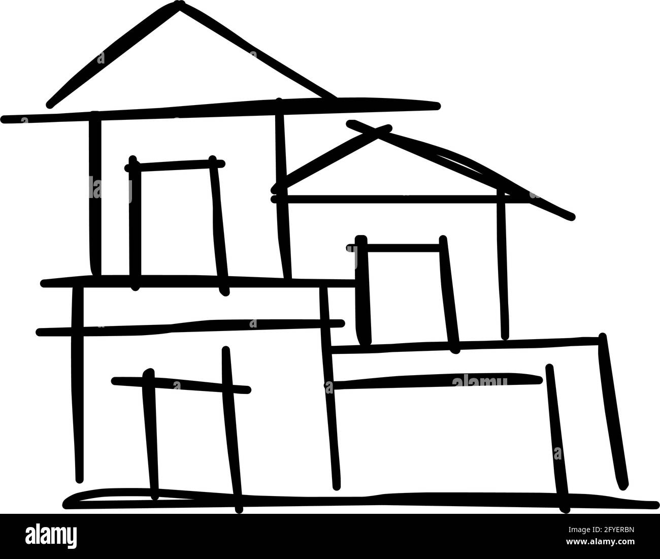 Maison icône de l'art de ligne rugueux dans le style dessiné à la main, simple, noir 18 Illustration de Vecteur