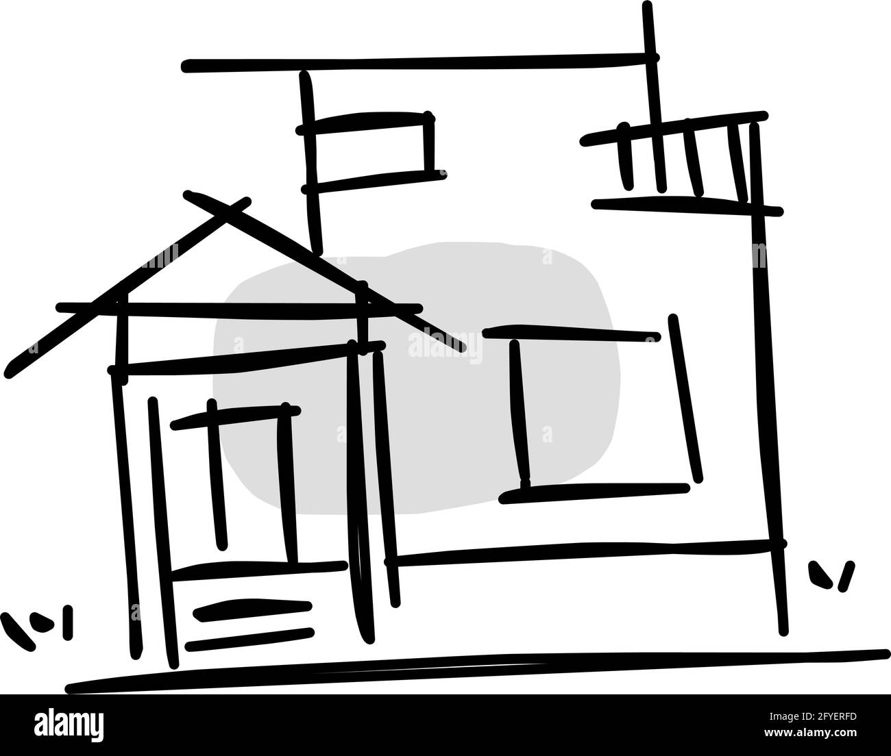 Maison icône de l'art de ligne rugueux dans le style dessiné à la main, point, noir 35 Illustration de Vecteur