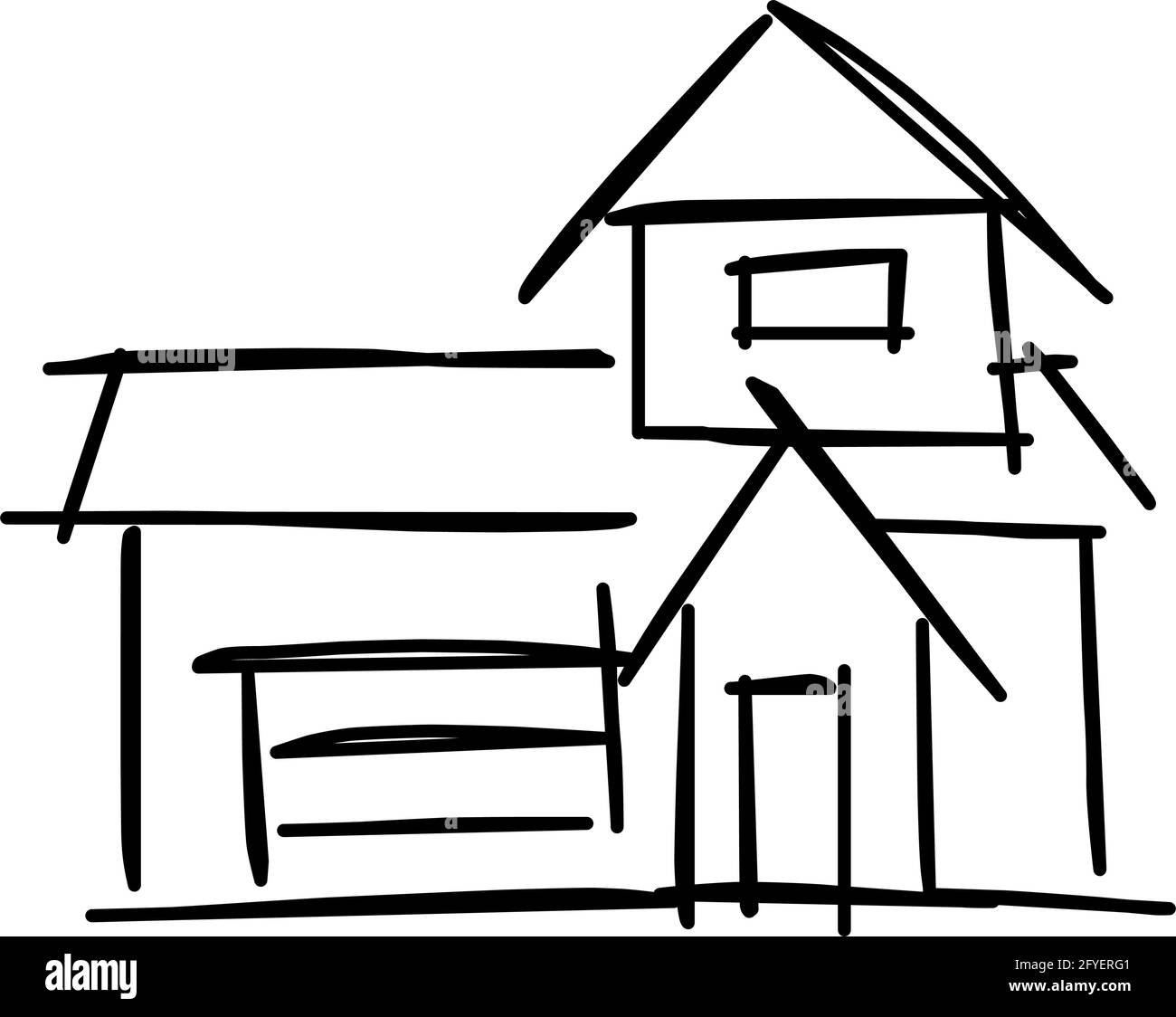 Maison icône de l'art de ligne rugueux dans le style dessiné à la main, simple, noir 33 Illustration de Vecteur