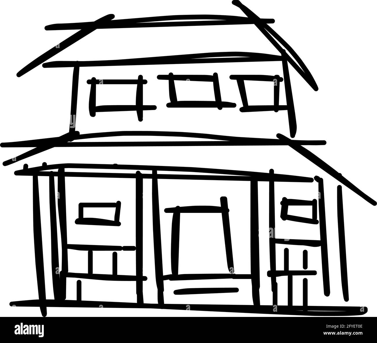 Maison icône de l'art de ligne rugueux dans le style dessiné à la main, simple, noir 11 Illustration de Vecteur