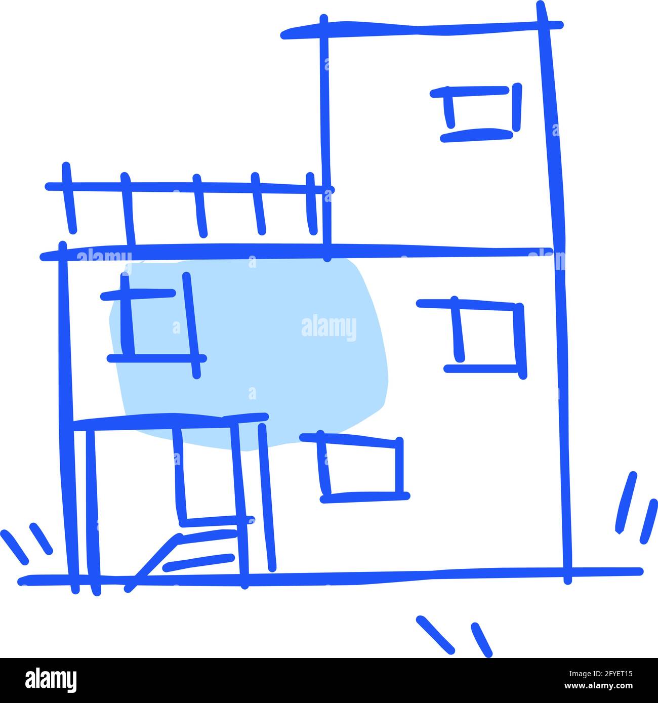 Icône de maison de l'art de ligne rugueux dans le style dessiné à la main, point, bleu 16 Illustration de Vecteur