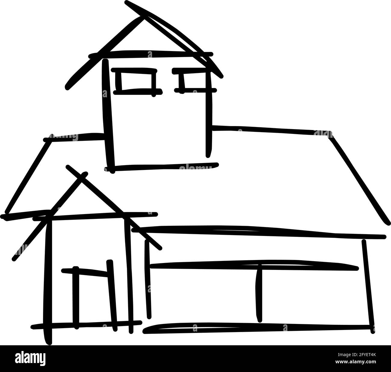 Maison icône de l'art de ligne rugueux dans le style dessiné à la main, simple, noir 10 Illustration de Vecteur