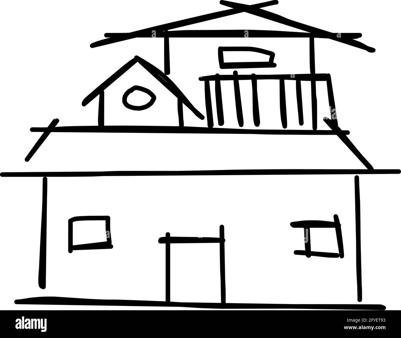 Maison icône de l'art de ligne rugueux dans le style dessiné à la main, simple, noir 35 Illustration de Vecteur