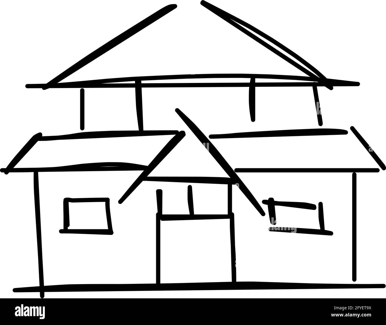 Maison icône de l'art de ligne rugueux dans le style dessiné à la main, simple, noir 34 Illustration de Vecteur