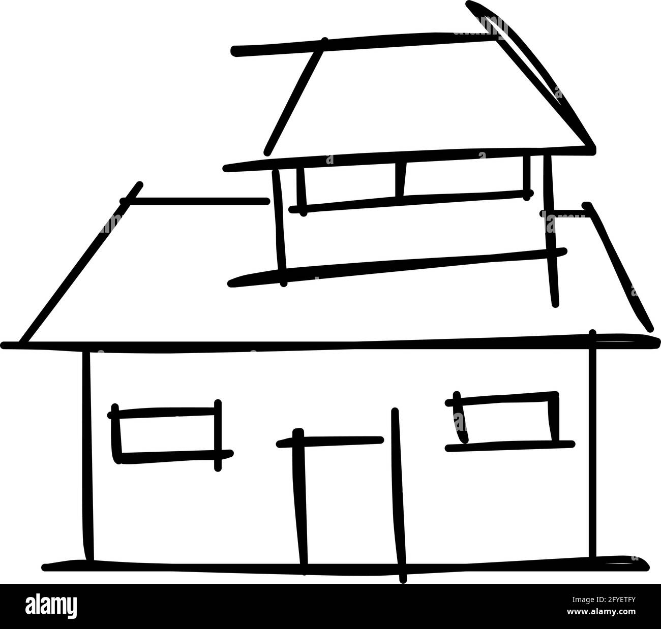 Maison icône de l'art de ligne rugueux dans le style dessiné à la main, simple, noir 30 Illustration de Vecteur