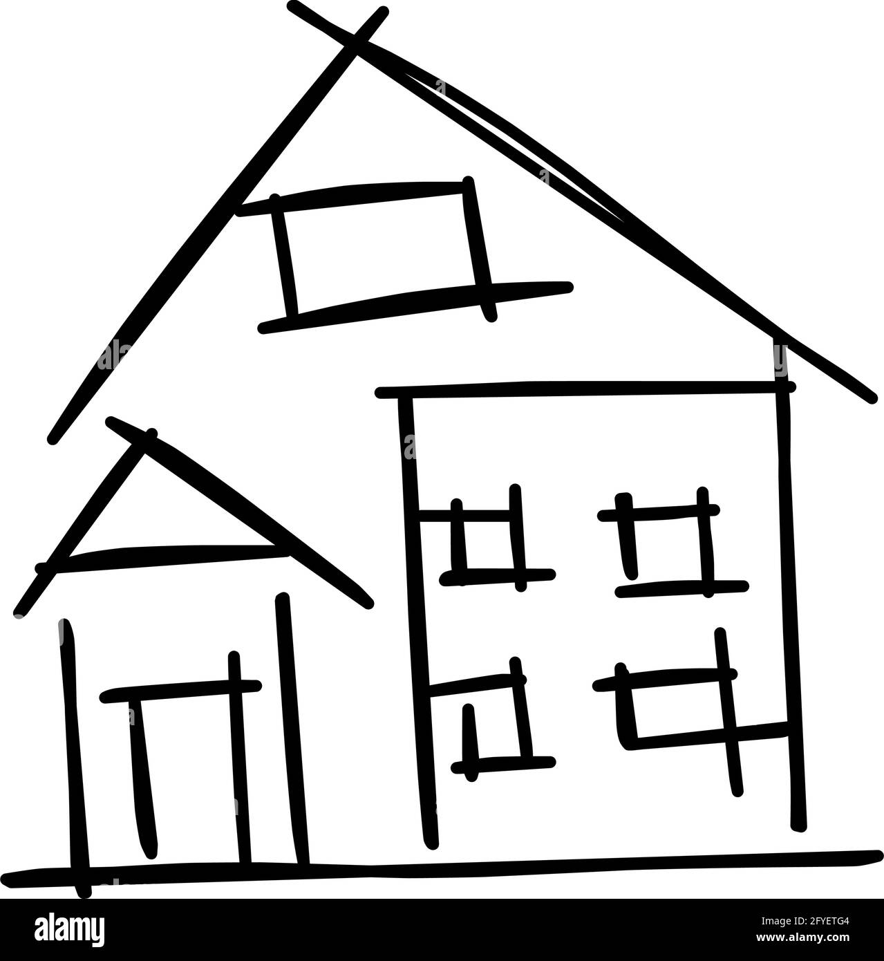 Maison icône de l'art de ligne rugueux dans le style dessiné à la main, simple, noir 22 Illustration de Vecteur