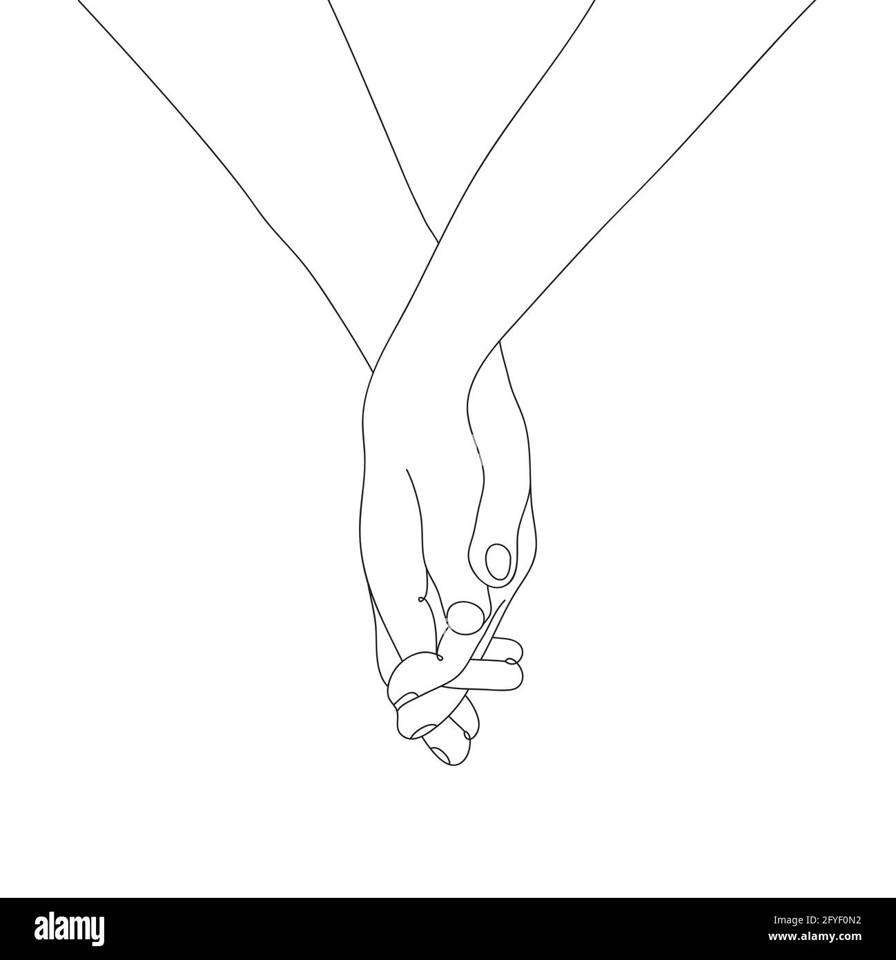 Dessin au trait tenant les mains illustration vectorielle isolée sur fond blanc. Tenir les mains ensemble. Illustration vectorielle. Concept pour art mural, logo, carte. Illustration de Vecteur