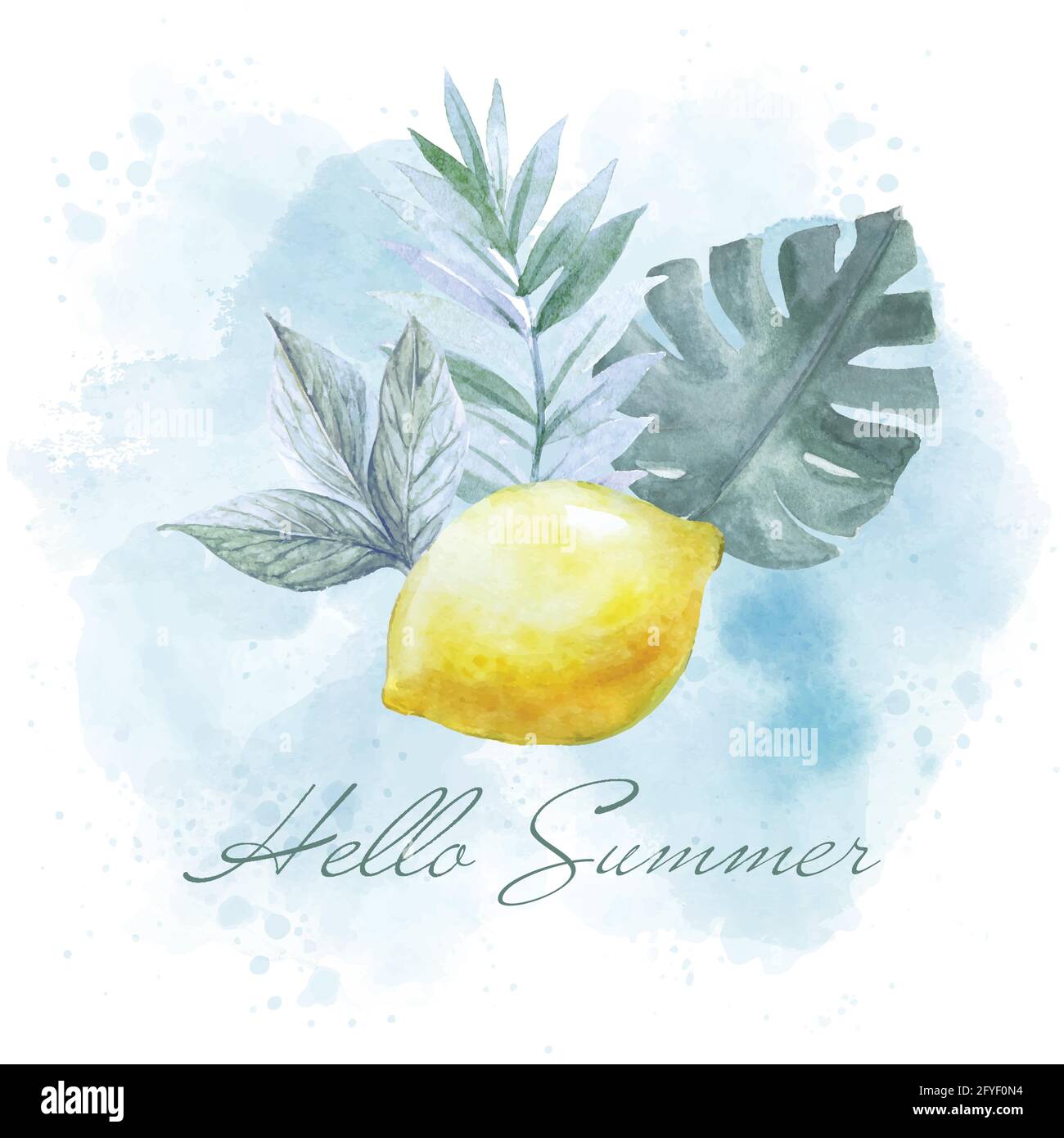 Bannière d'été aquarelle avec citron et feuilles Illustration de Vecteur