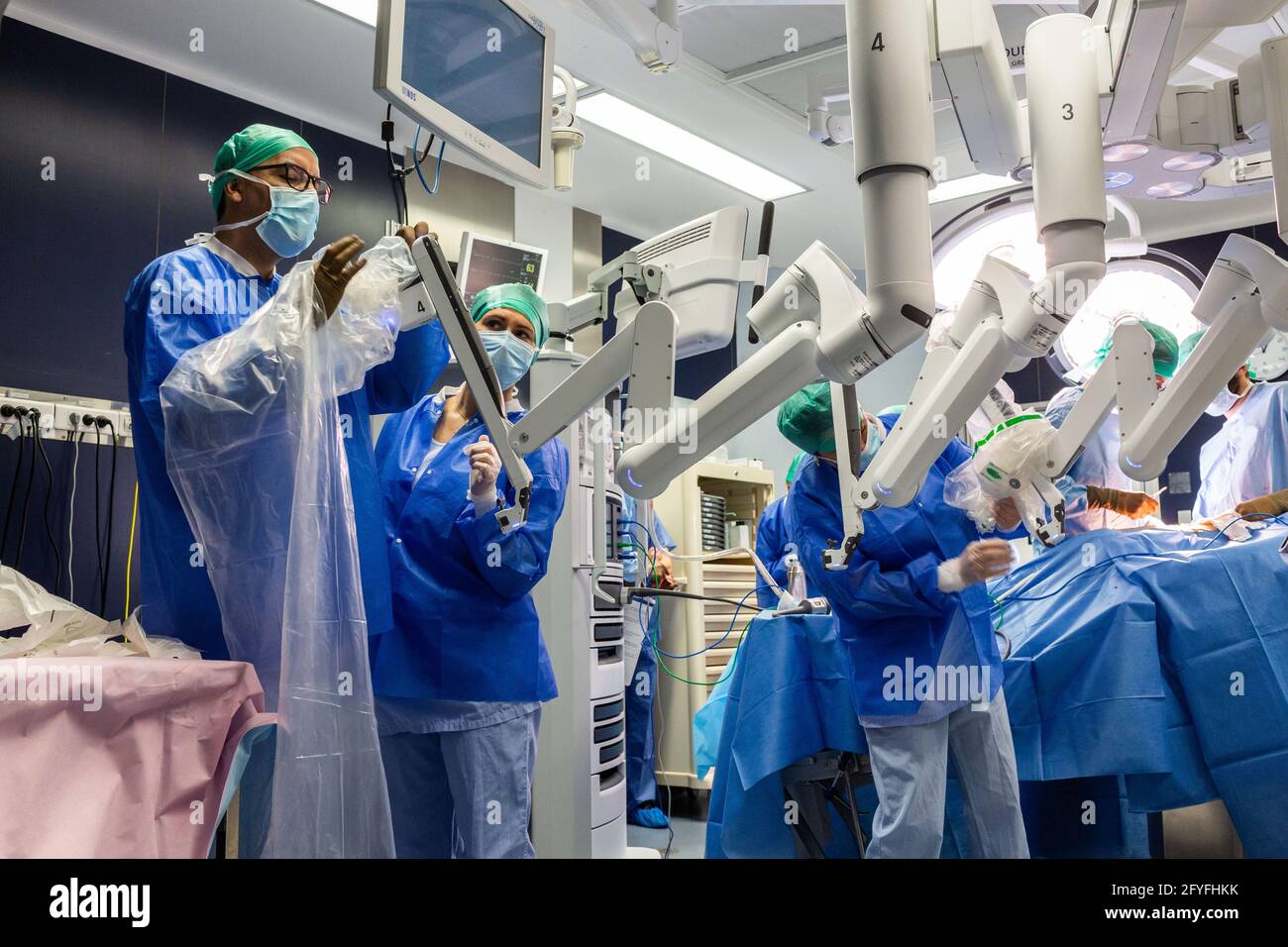 La chirurgie rénale conservatrice robotique guidée par l'image assistée par la modélisation 3D, cette modélisation 3D du rein avec sa tumeur située en violet, guide les s. Banque D'Images