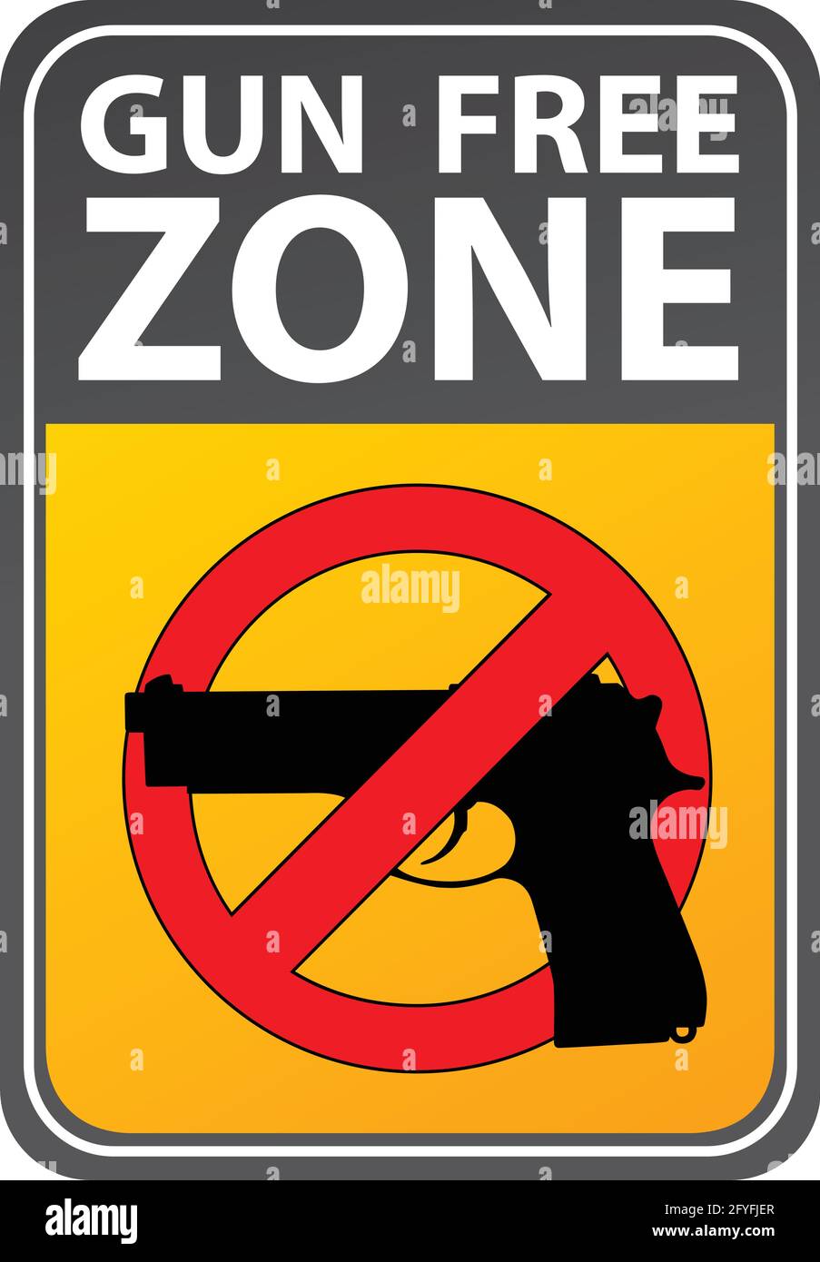 Zone exempte d'armes à feu, panneau d'avertissement d'interdiction. Zone restreinte, armes interdites et non autorisées. Silhouette d'image vectorielle, illustration isolée sur fond blanc. Illustration de Vecteur