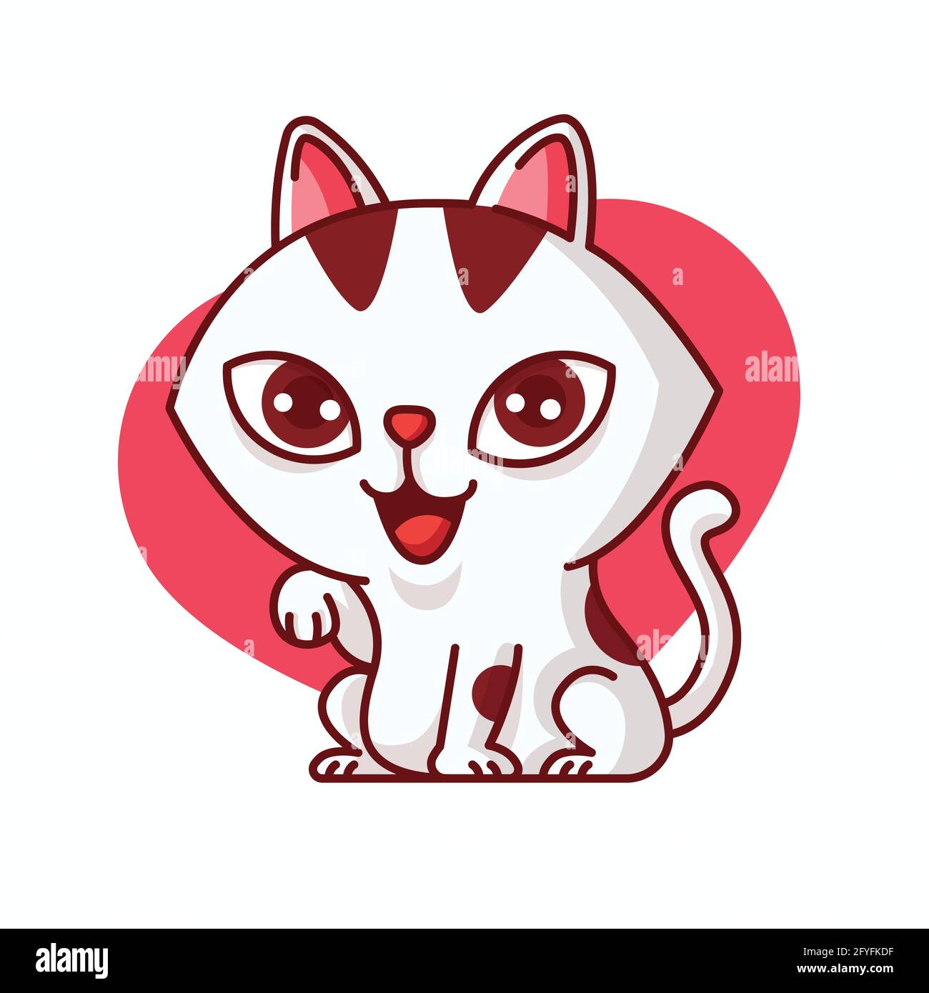Mignon dessin animé adorable femelle blanc chat paw up avec le sourire sur la mascotte vecteur forme amour Illustration de Vecteur