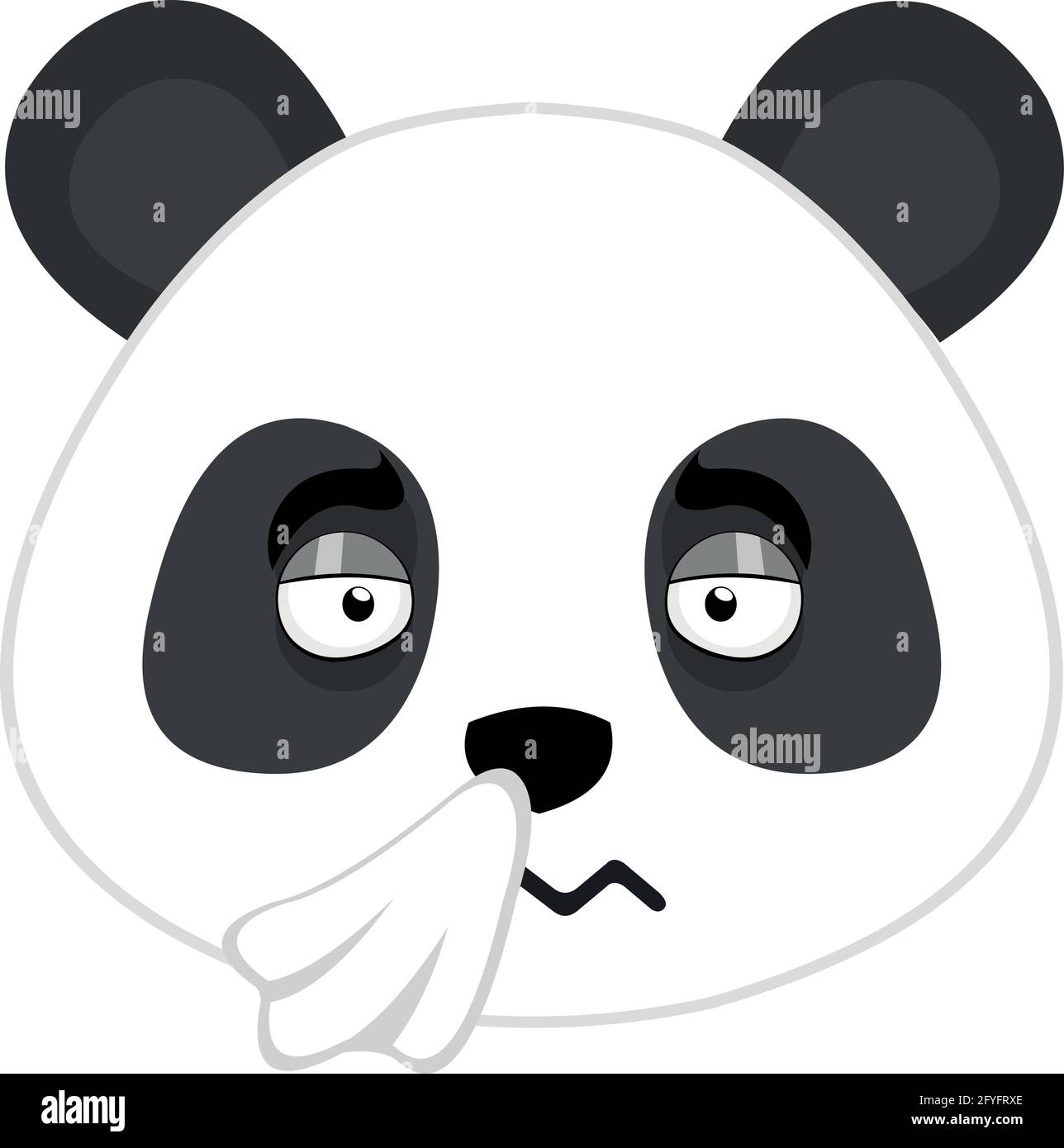 Illustration vectorielle émoticône du visage d'un ours de dessin animé panda avec un tissu sur son nez et une expression de la grippe Illustration de Vecteur