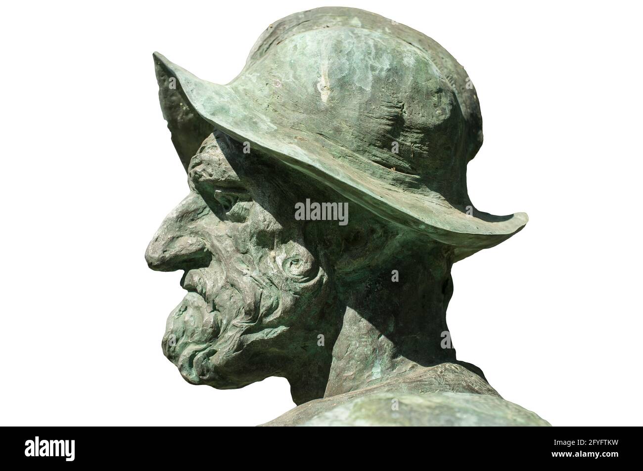 Statue de Francisco Pizarro. Gros plan du profil. Conquérant espagnol de l'Empire Inca. Fabriqué par Estanislao Garcia en 2003 Banque D'Images