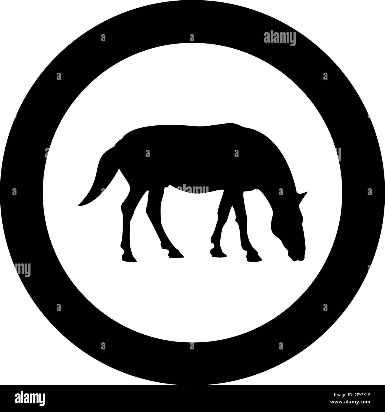 Steed Horse Equestrian Equine Stallion pur-sang Mustang silhouette en cercle rond noir couleur vecteur illustration style Uni contour simple Illustration de Vecteur