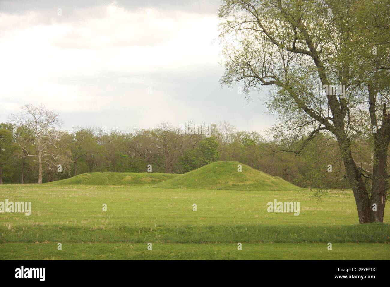 Parc historique national de la culture Hopewell, Ohio, États-Unis. Monticules cérémoniels construits par le peuple amérindien 'Hopewell' entre A.D. 1-400. Banque D'Images