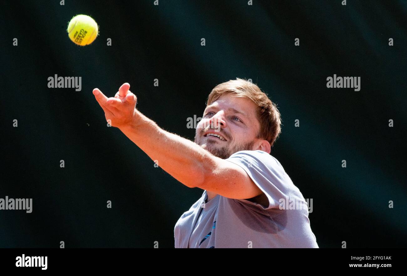 David Goffin belge photographié lors d'une session de formation à l'Open de tennis de Roland Garros, à Paris, France, vendredi 28 mai 2021. Cette année Banque D'Images
