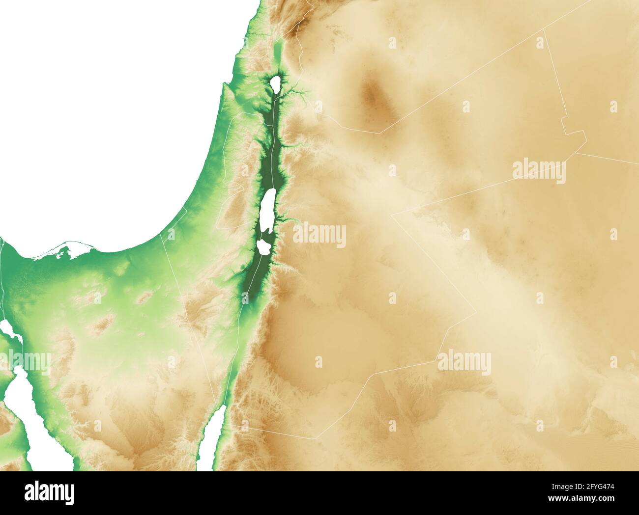 Carte physique de la région orientale de la Méditerranée, des États et des frontières, de l'Afrique du Nord et du Moyen-Orient. Montagnes, lacs et plaines. Israël Banque D'Images