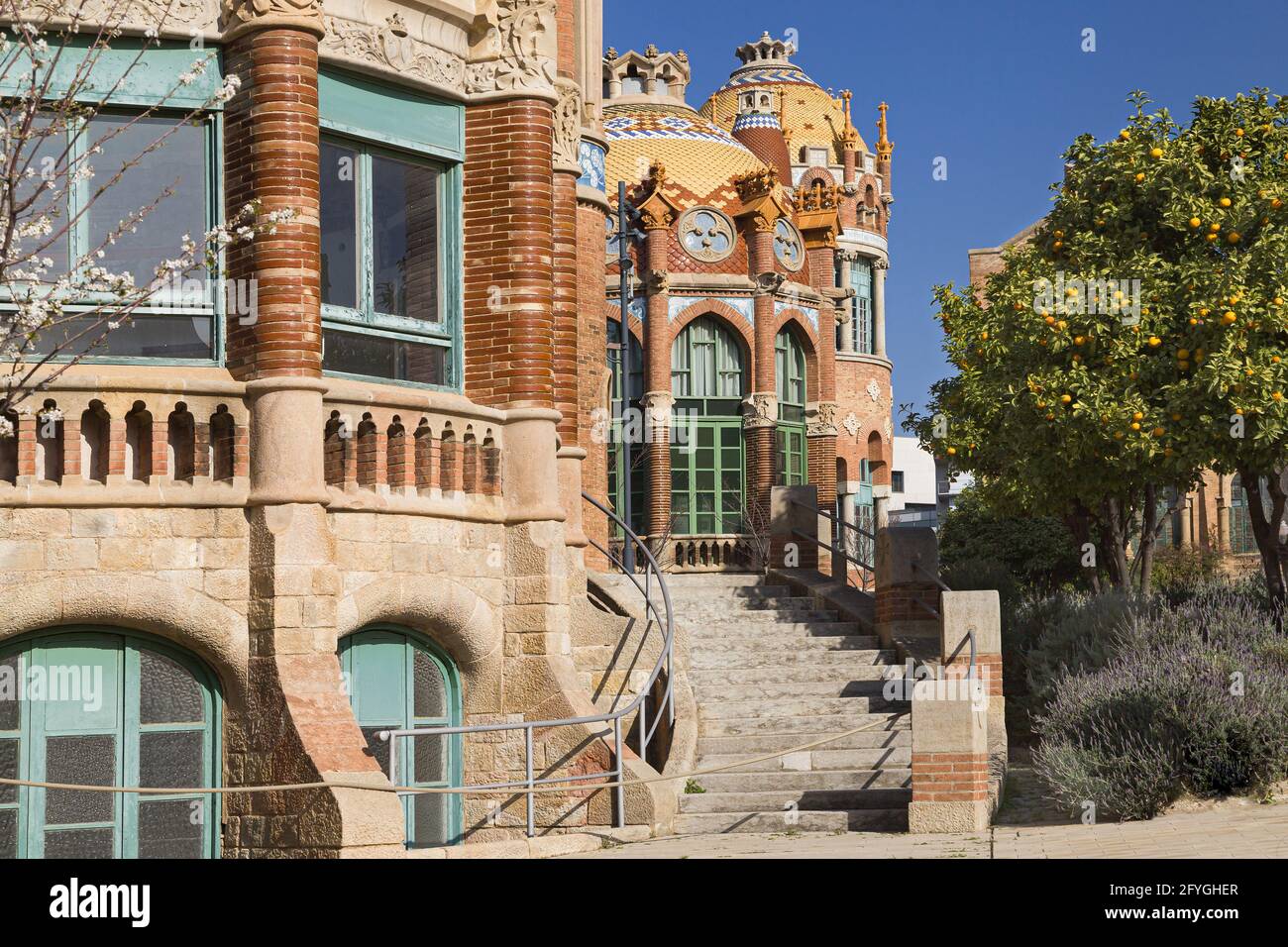 Pavillons occidentaux de l'ancien Hôpital Sant Pau de Barcelone, Espagne. Banque D'Images
