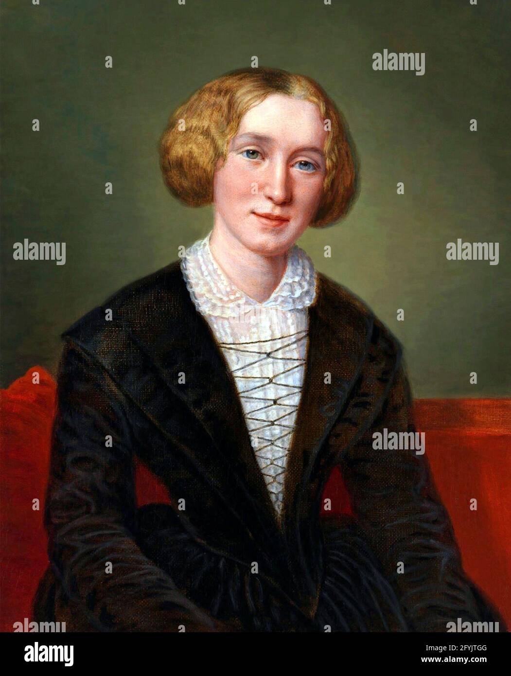 George Eliot (Mary Anne Evans - 1819-1880). Portrait du romancier anglais, copie de l’œuvre de François d’Albert Durade, huile sur toile, 1849 Banque D'Images