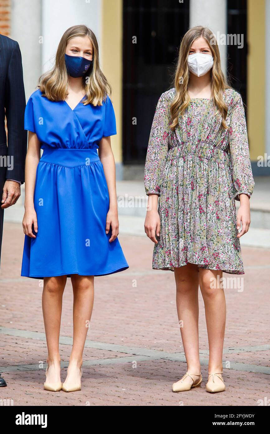 Le roi Felipe VI d'Espagne, la reine Letizia d'Espagne, la princesse Leonor de la Couronne, la princesse Sofia assiste à la confirmation de la princesse Leonor à l'église Asunción de Nuestra Senora le 28 mai 2021 à Madrid, Espagne. Photo par Archie Andrews/ABACAPRESS.COM Banque D'Images