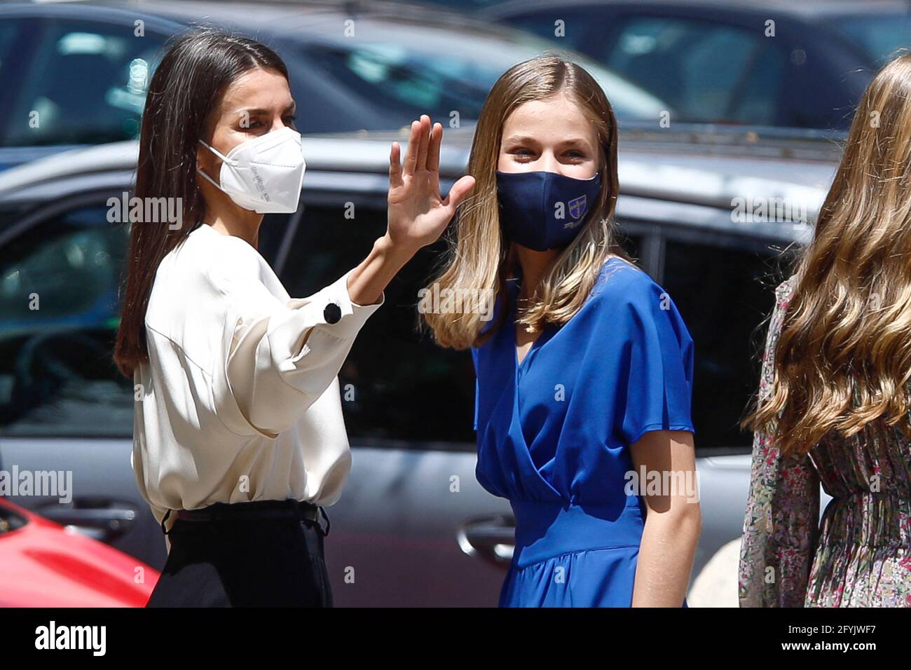 Le roi Felipe VI d'Espagne, la reine Letizia d'Espagne, la princesse Leonor de la Couronne, la princesse Sofia assiste à la confirmation de la princesse Leonor à l'église Asunción de Nuestra Senora le 28 mai 2021 à Madrid, Espagne. Photo par Archie Andrews/ABACAPRESS.COM Banque D'Images