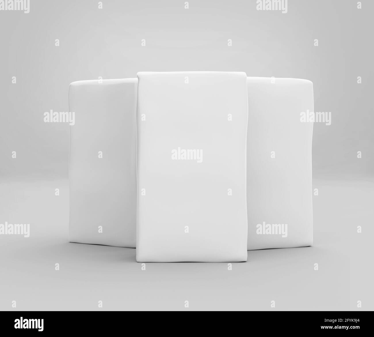Maquette de sac de café blanc, contenant de haricots blancs rendu 3D isolé sur fond gris clair Banque D'Images