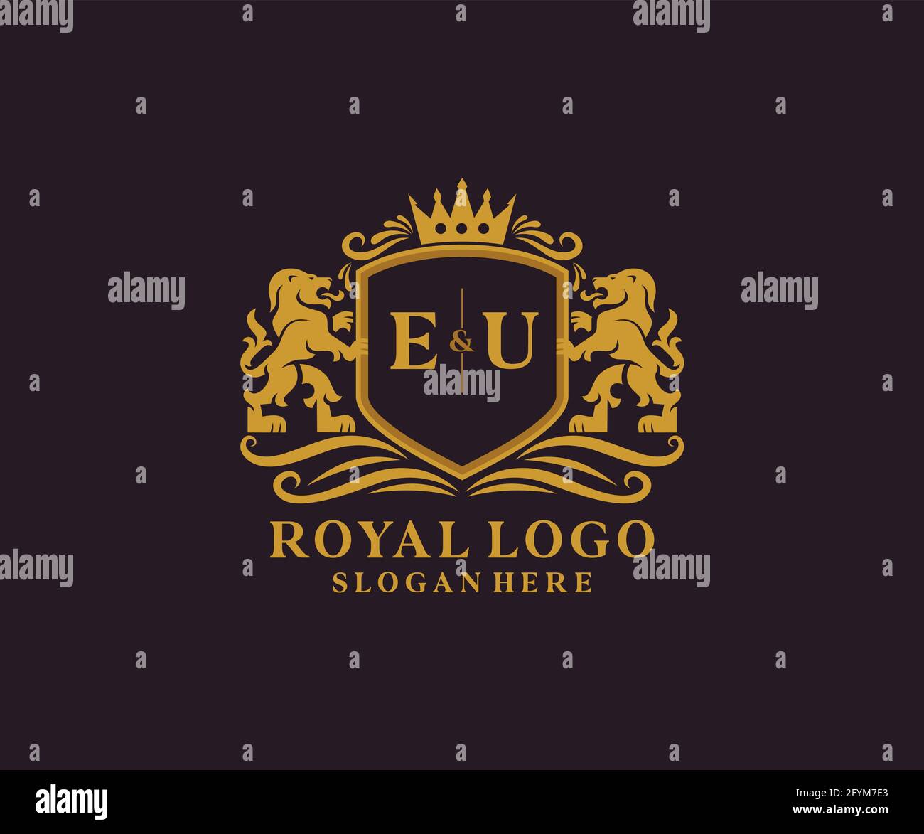 Modèle de logo de luxe lettre eu Lion Royal dans les illustrations vectorielles pour les restaurants, les royalties, les boutiques, les cafés, les hôtels, Héraldique, bijoux, mode et autre vecteur il Illustration de Vecteur
