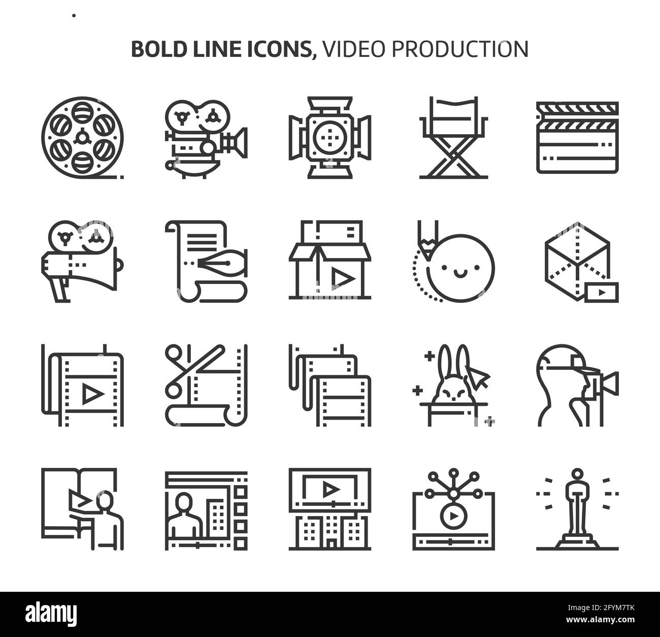 Production vidéo, icônes en gras. Les illustrations sont un vecteur, trait modifiable, 48x48 pixels fichiers parfaits. Conçu avec précision et œilleton pour le qual Illustration de Vecteur