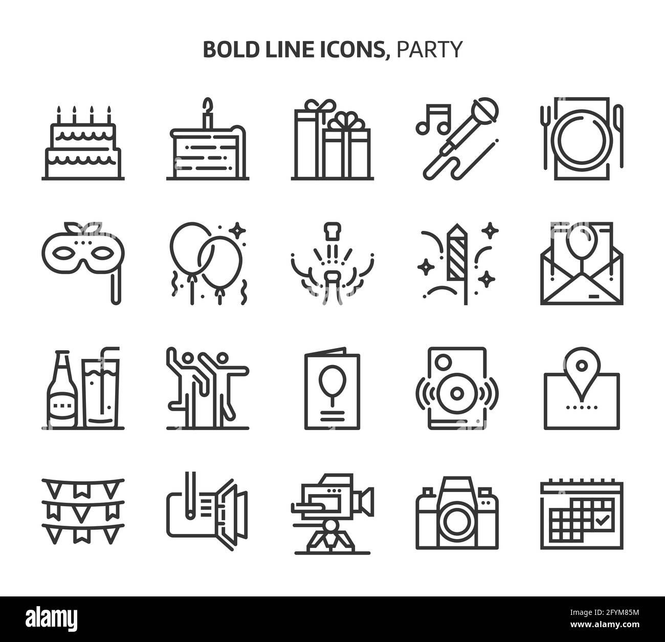 Party, Event , icônes en gras. Les illustrations sont un vecteur, trait modifiable, 48x48 pixels fichiers parfaits. Conçu avec précision et yeux pour une qualité optimale Illustration de Vecteur