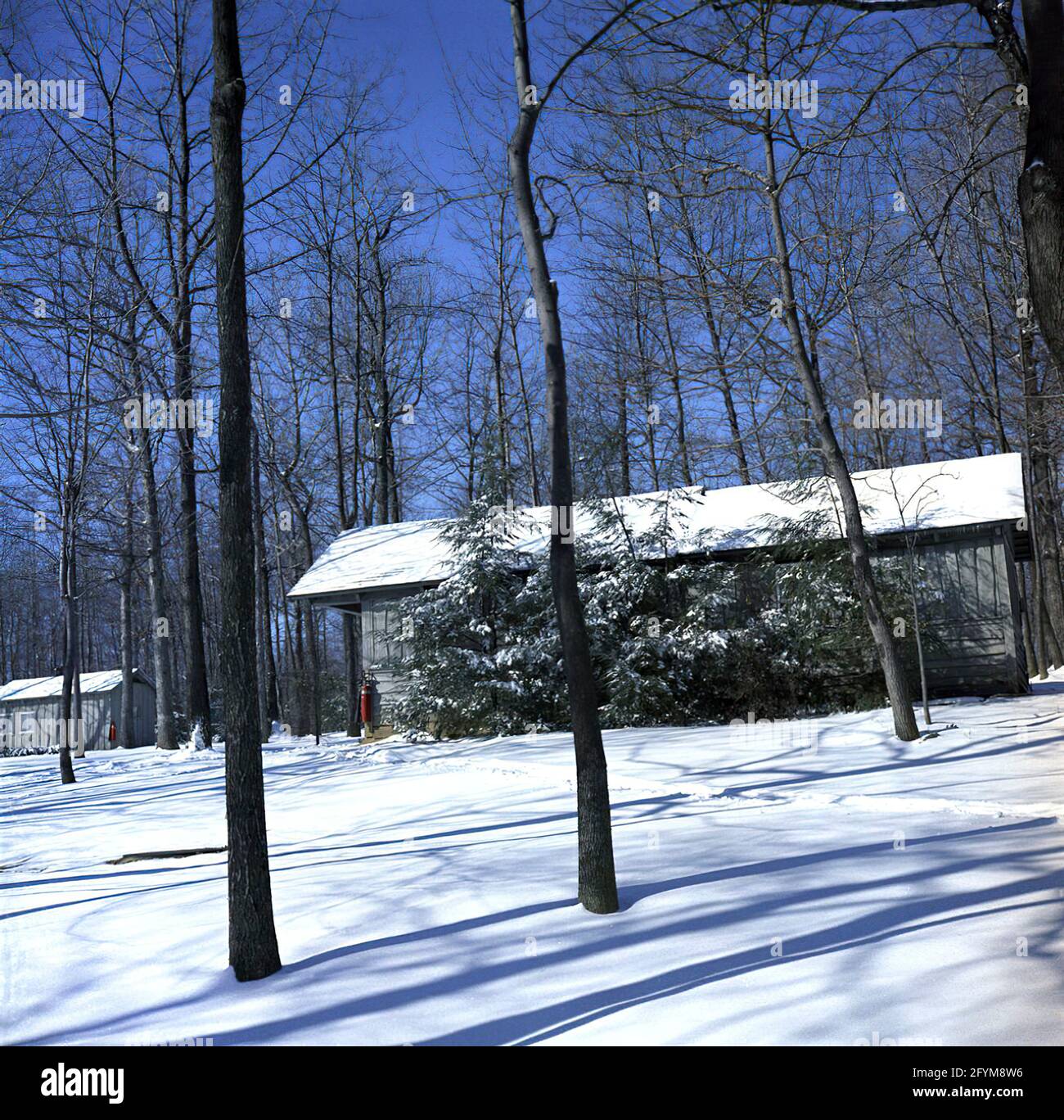 Chalets non identifiés à Camp David dans le comté de Frederick, Maryland. Banque D'Images