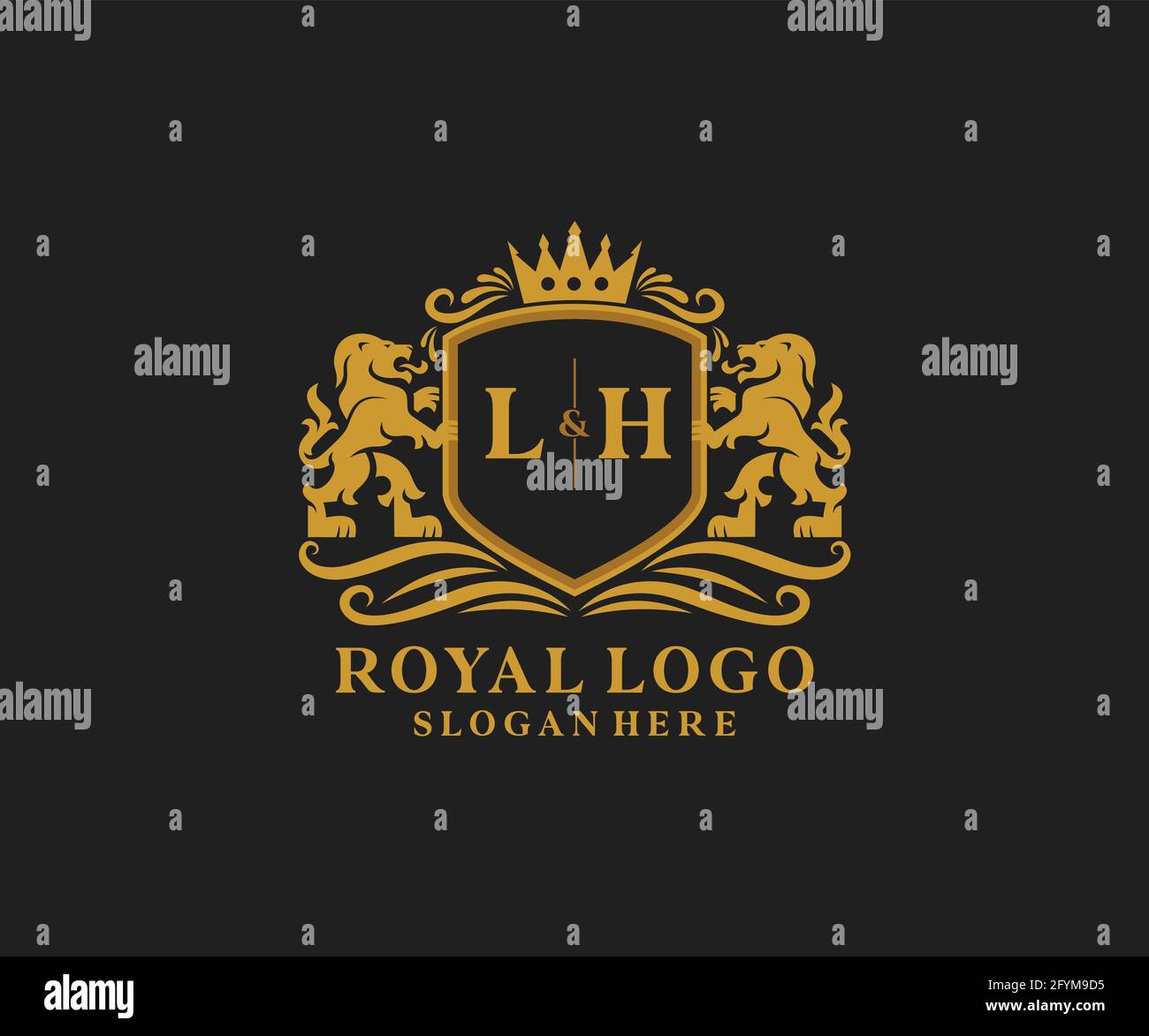 Modèle de logo de luxe LH Letter Lion Royal dans une illustration vectorielle pour restaurant, Royalty, Boutique, café, Hôtel, Héraldique, bijoux, mode et autre vecteur il Illustration de Vecteur