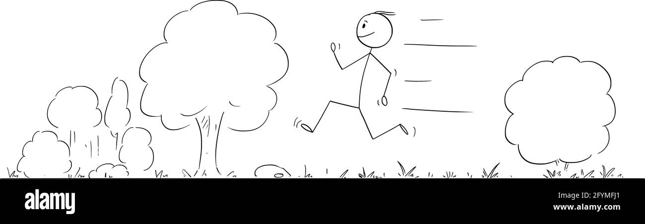 Personne ou homme en train de courir sur la route dans la nature, Illustration de la figure du bâton de dessin animé Vector Illustration de Vecteur