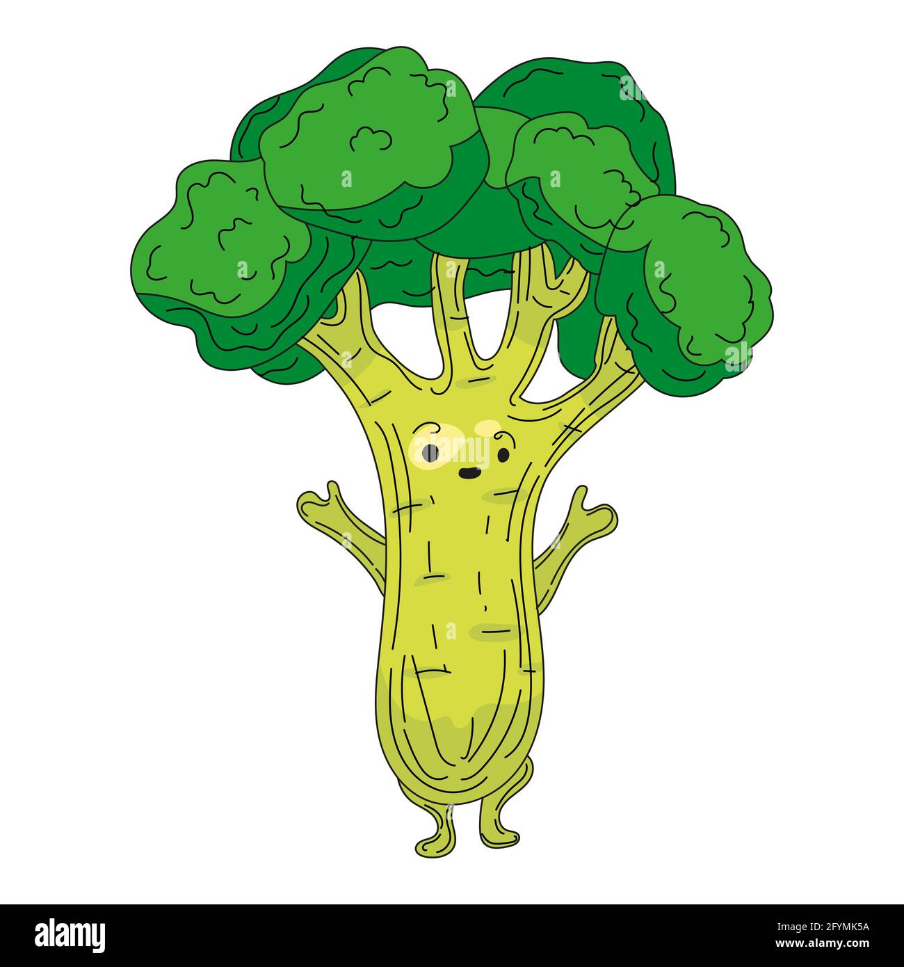 Brocoli main dessin de l'aube mignon personnage dessin animé. Illustration vectorielle Illustration de Vecteur