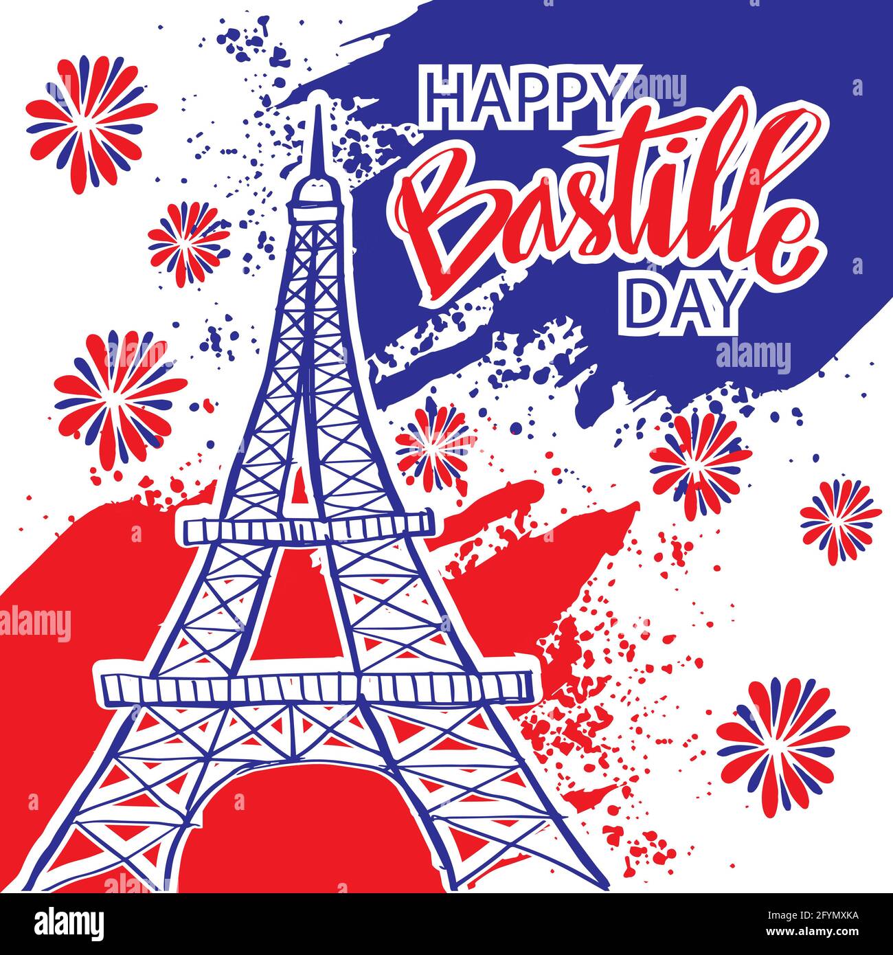 Bonne Fete De La Bastille Le 14 Juillet Carte De Vœux Avec La Tour Eiffel Photo Stock Alamy